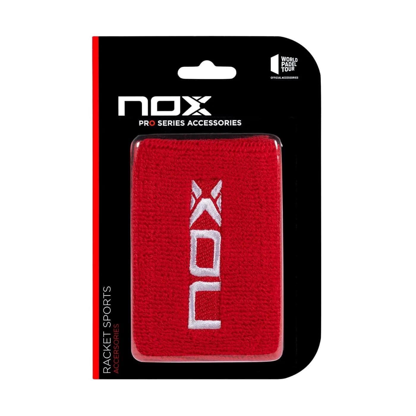 BLISTER (2 UDS) MUÑEQUERA NOX ROJA LOGO BLANCO  image.